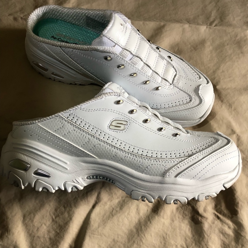 Skechers White Mules with Chunky Sole